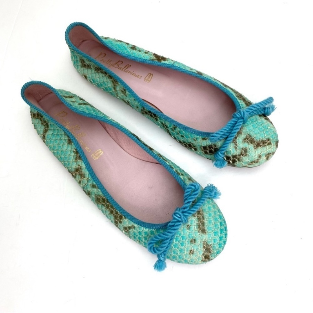 PRETTY Ballerinas Snakeskin Round toe Ballet Flats In Aqua Blue Green Size 8 - Picture 11 of 12
